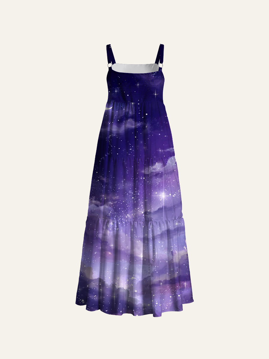 Celestial Starry Background Adjustable Wide Straps Maxi Dress