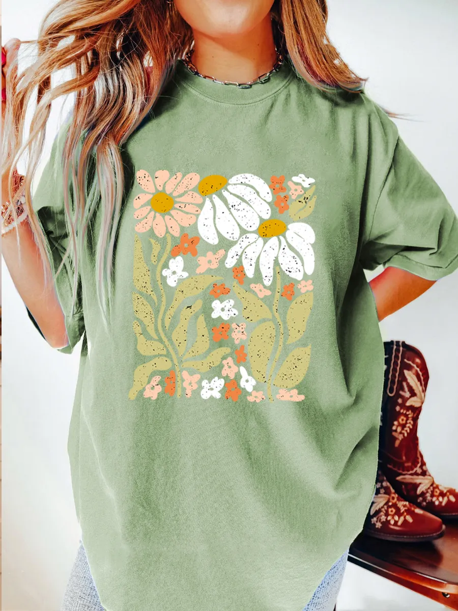 Vintage Wildflowers Floral Oversize Graphic Tee
