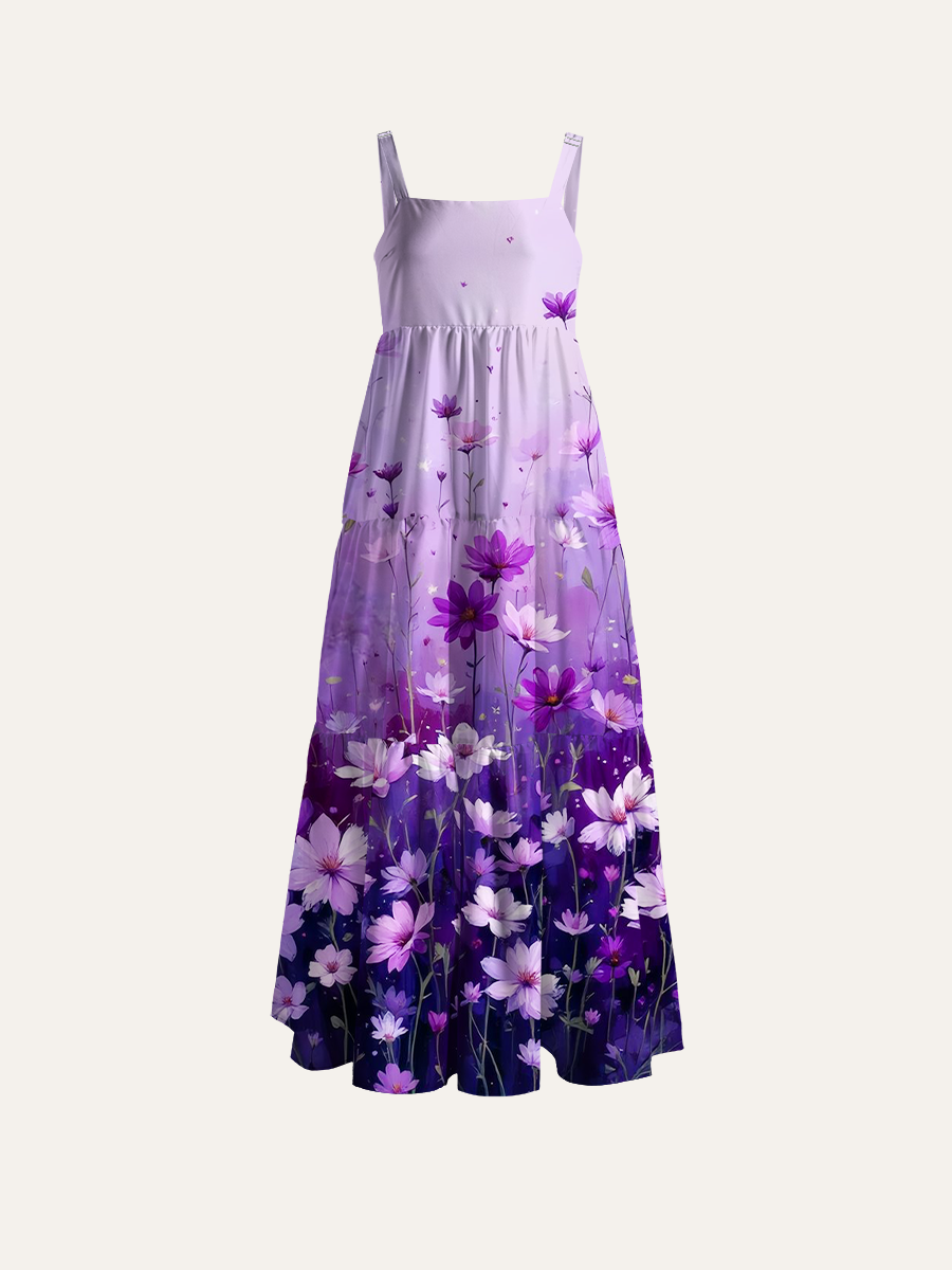 Misty Gradient Background Adjustable Wide Straps Maxi Dress