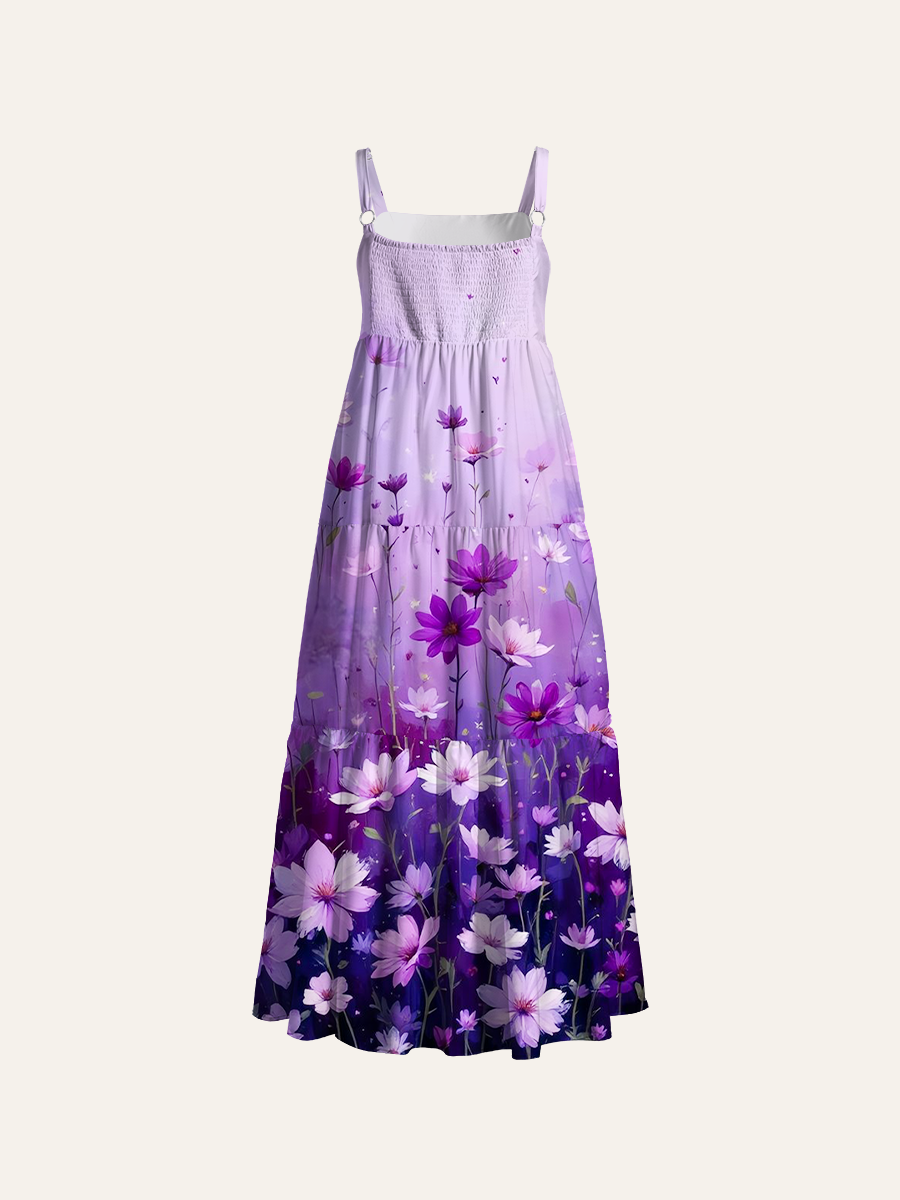 Misty Gradient Background Adjustable Wide Straps Maxi Dress