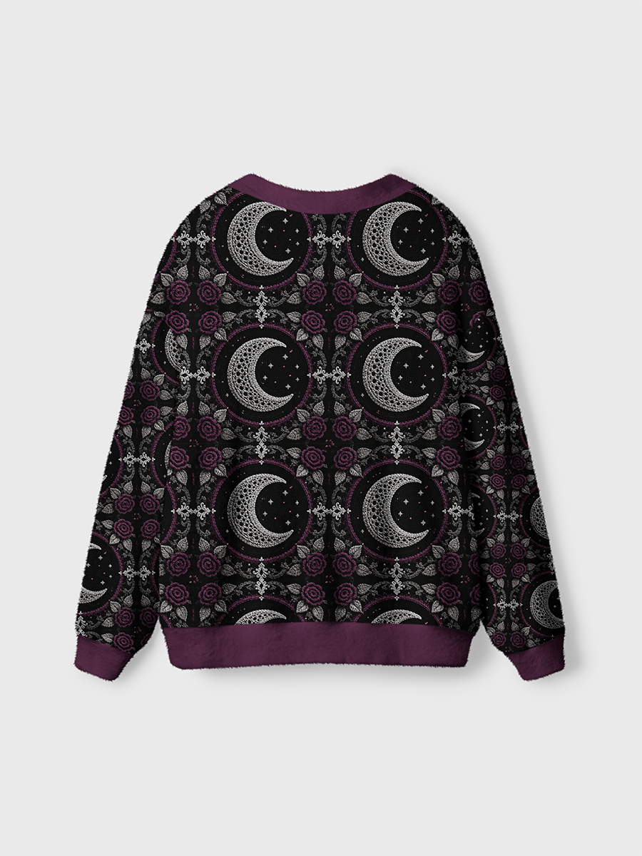 Vintage Gothic Crochet Crescent Moon Rose Cardigan Sweaters