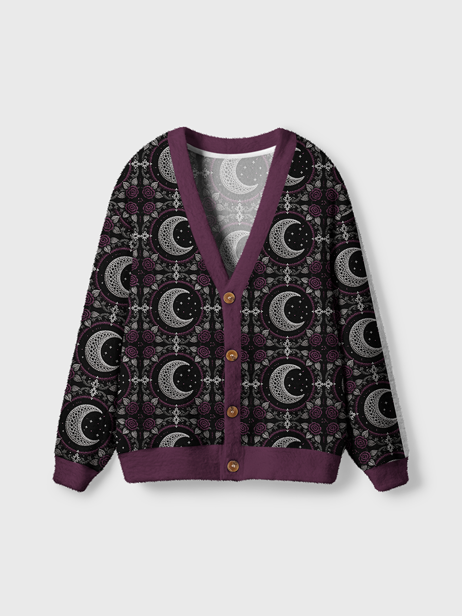 Vintage Gothic Crochet Crescent Moon Rose Cardigan Sweaters
