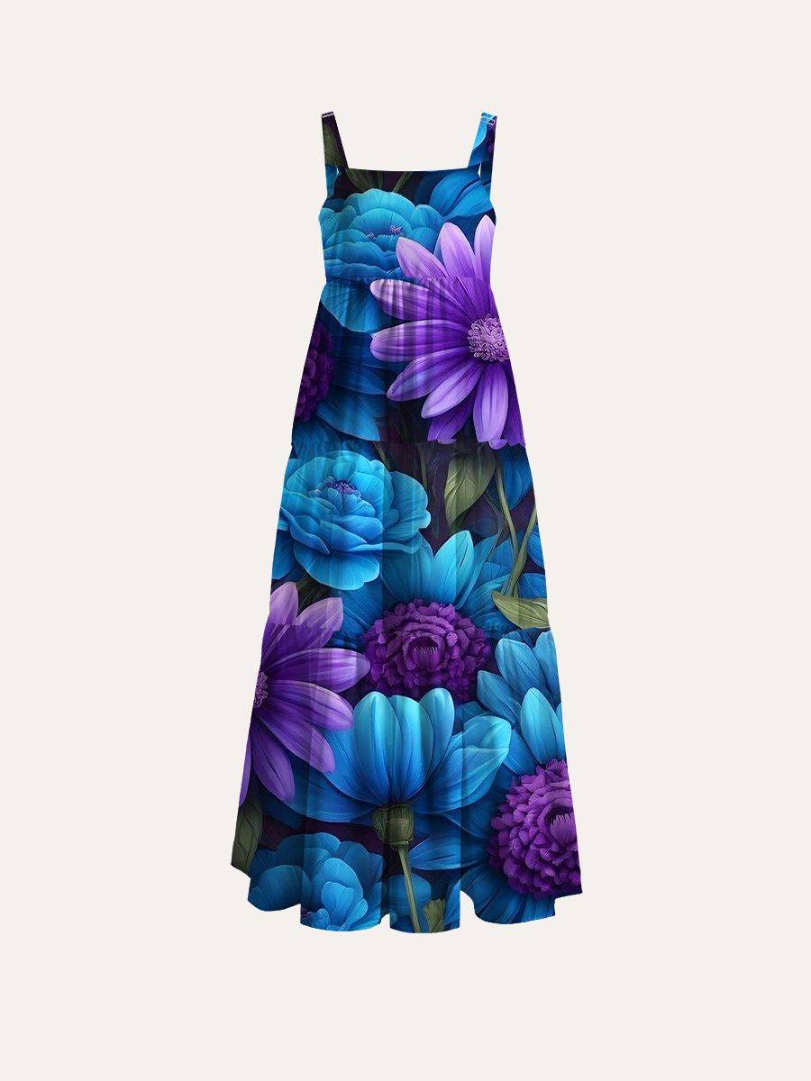 Velvet Indigo Dahlia Adjustable Wide Straps Maxi Dress