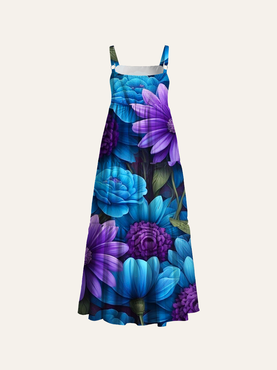 Velvet Indigo Dahlia Adjustable Wide Straps Maxi Dress