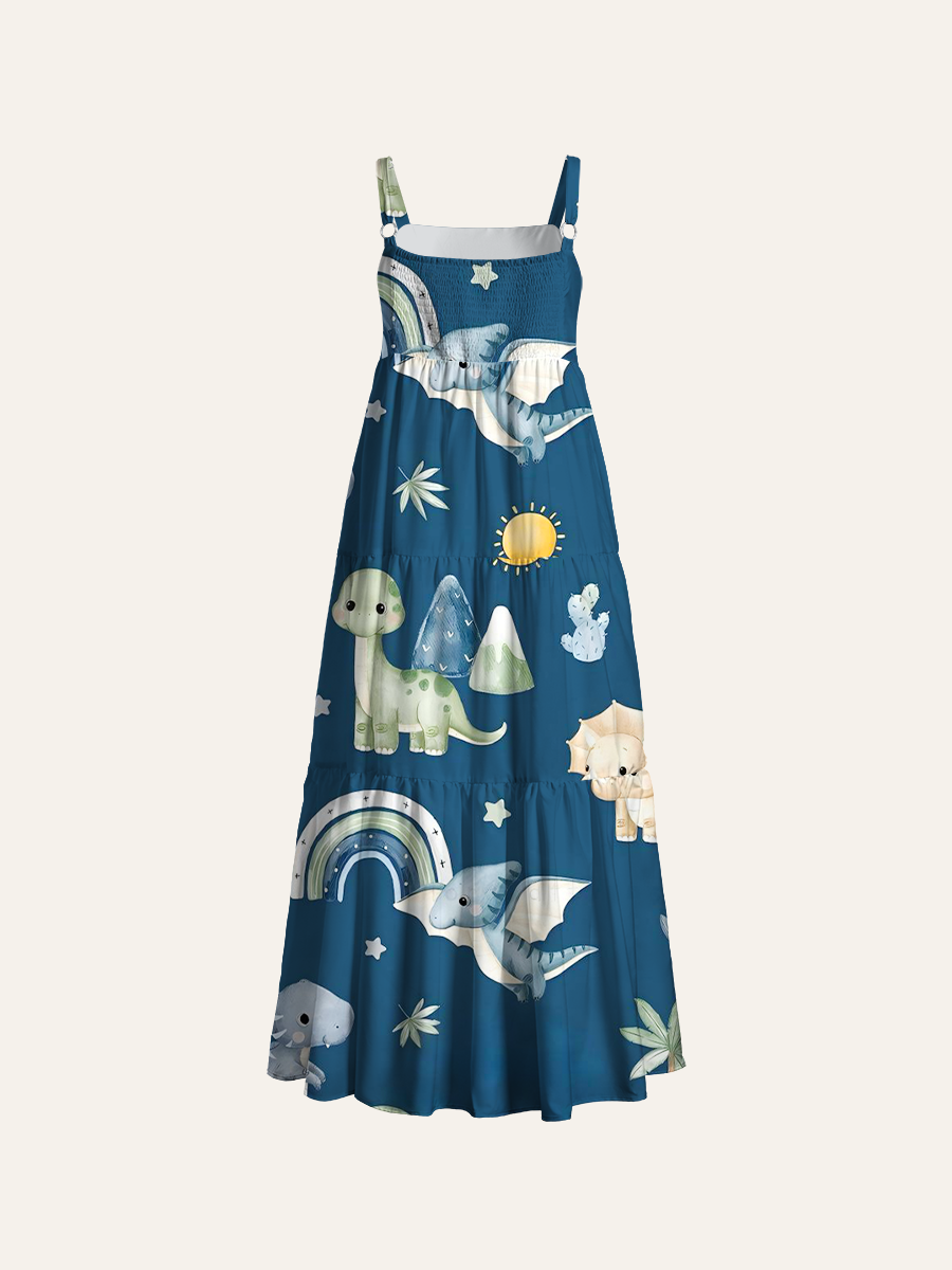 Midnight Dino Dreamer Adjustable Wide Straps Maxi Dress
