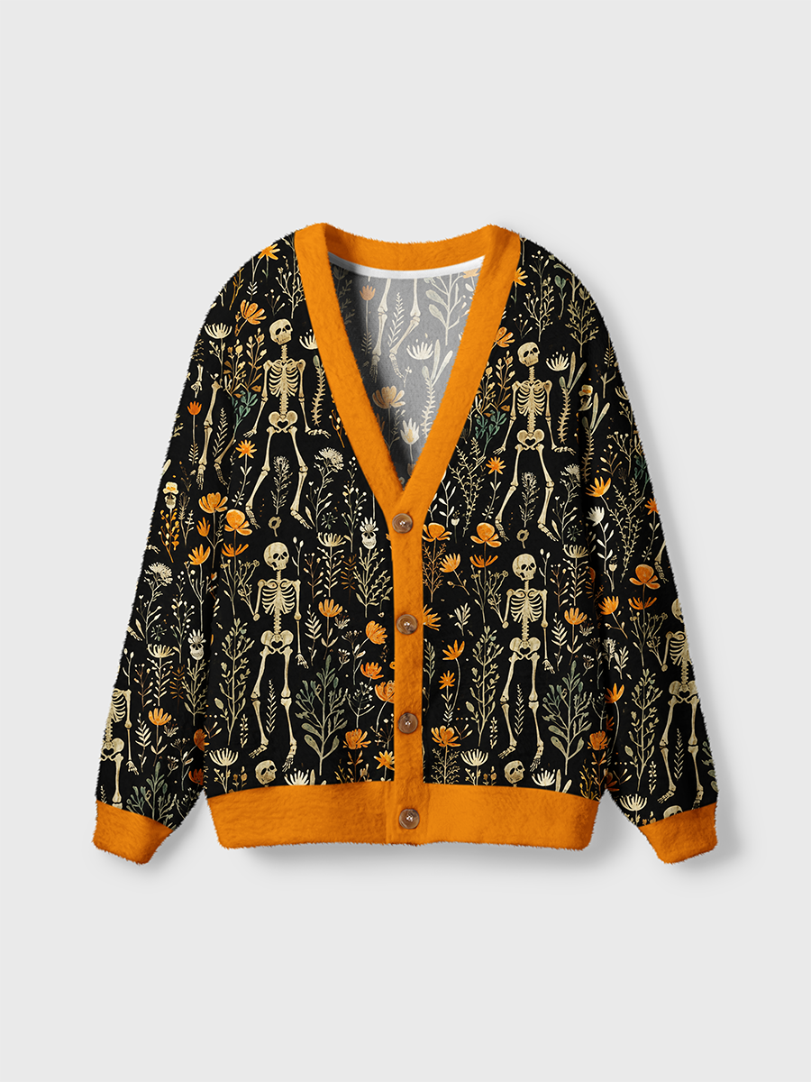 Vintage Dark Vintage Floral Skeleton Halloween Cardigan Sweaters