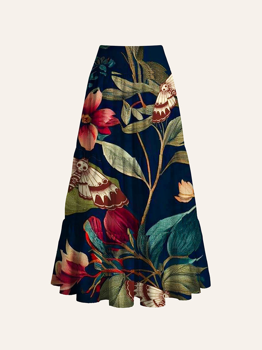 Dark Botanical Moth & Flower Convertible Maxi Skirts