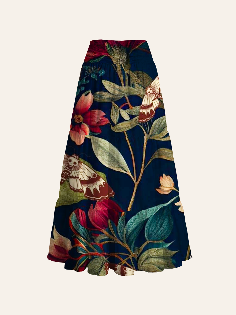 Dark Botanical Moth & Flower Convertible Maxi Skirts