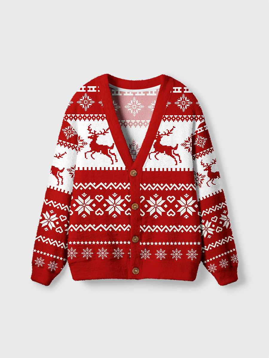 Vintage Red Christmas Reindeer Ugly Cardigan Sweaters