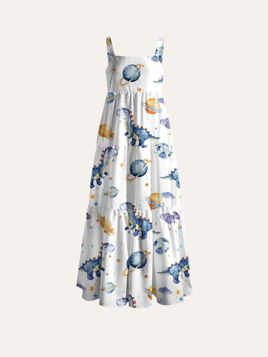 Galaxy Watercolor Safari Adjustable Wide Straps Maxi Dress