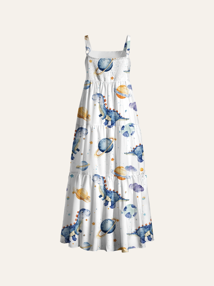 Galaxy Watercolor Safari Adjustable Wide Straps Maxi Dress