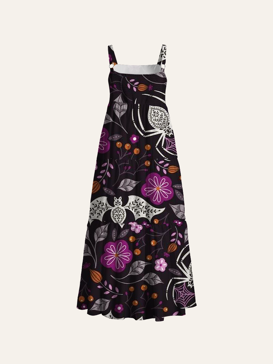 Whimsical Dark Academia Adjustable Wide Straps Maxi Dress