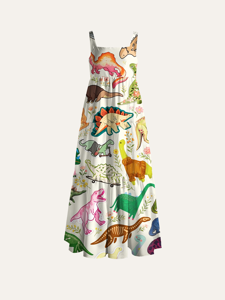 Jurassic PlaydateAdjustable Wide Straps Maxi Dress