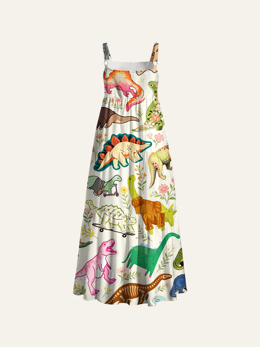 Jurassic PlaydateAdjustable Wide Straps Maxi Dress