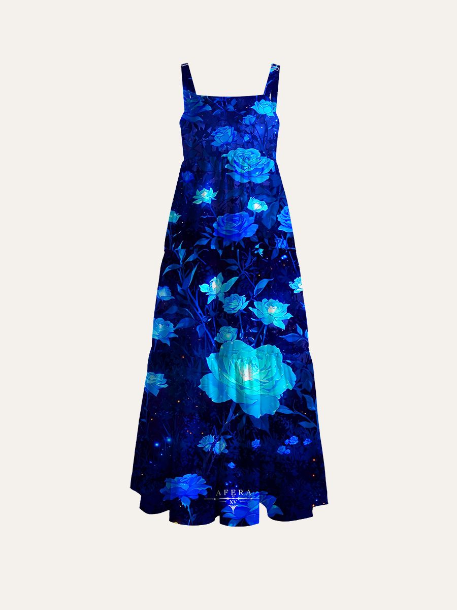 Midnight Bioluminescence Adjustable Wide Straps Maxi Dress