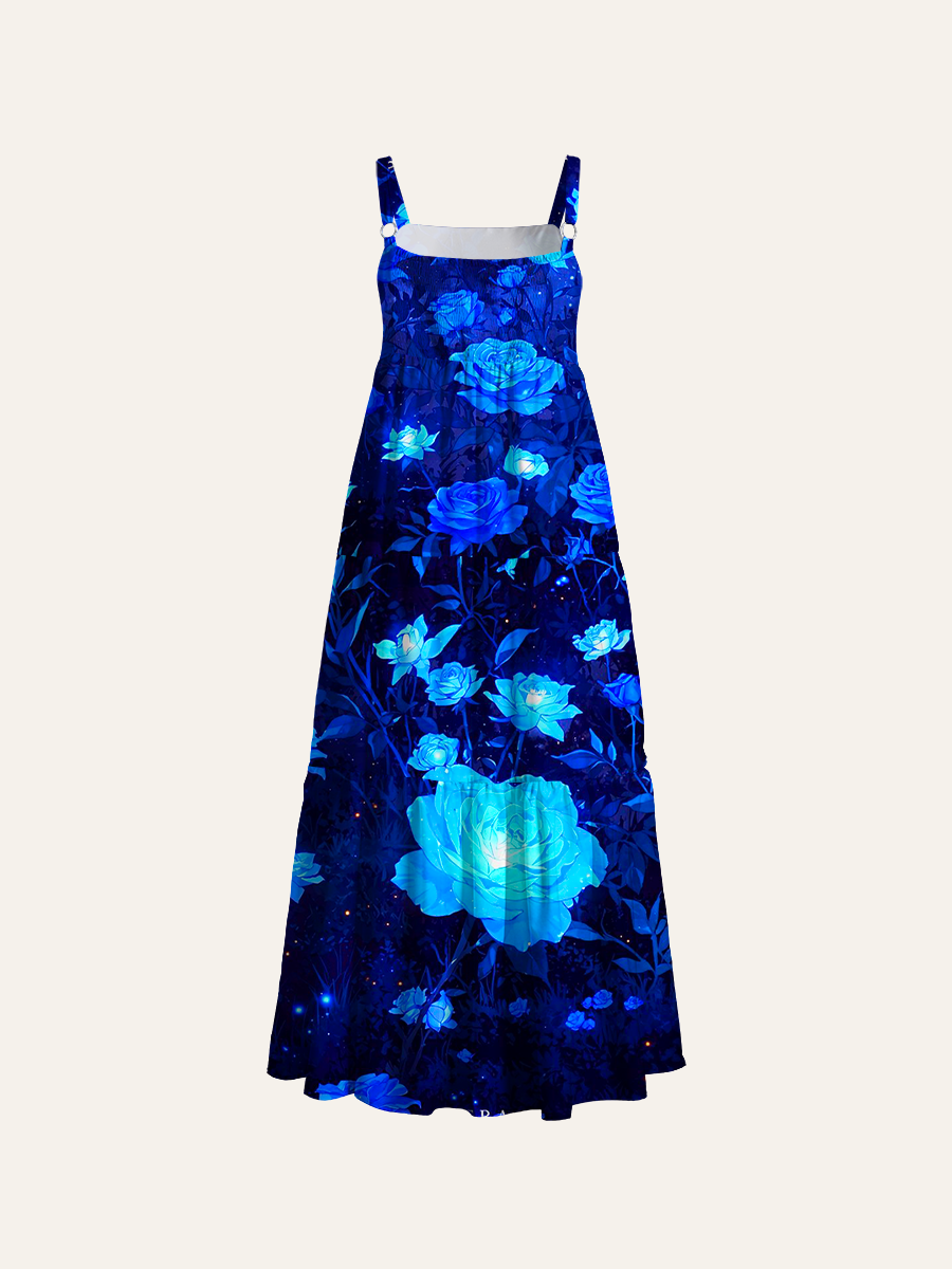 Midnight Bioluminescence Adjustable Wide Straps Maxi Dress