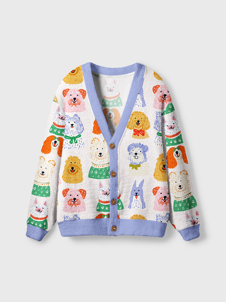 Vintage Cute Dog Head Gentle Cardigan Sweaters