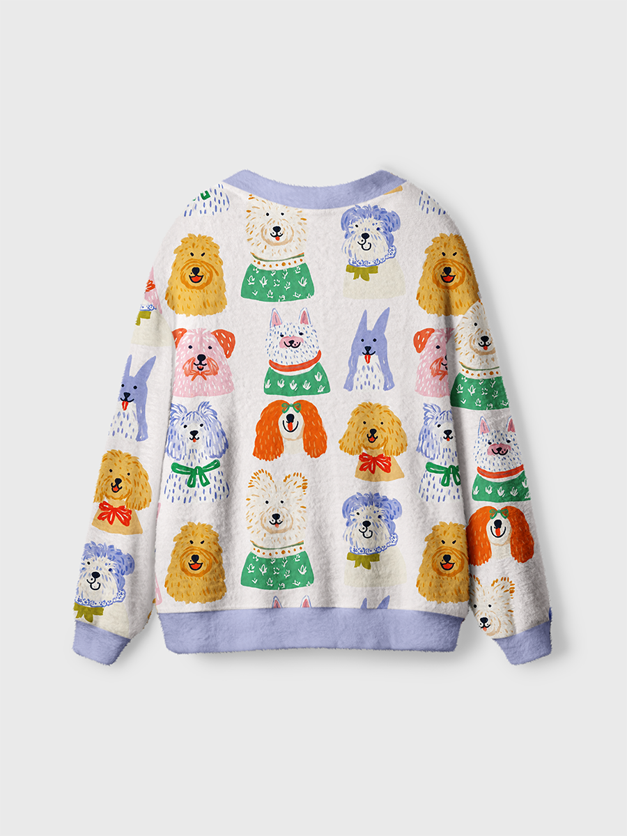 Vintage Cute Dog Head Gentle Cardigan Sweaters