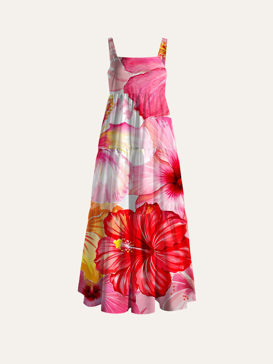 Island Botanical Punch Adjustable Wide Straps Maxi Dress