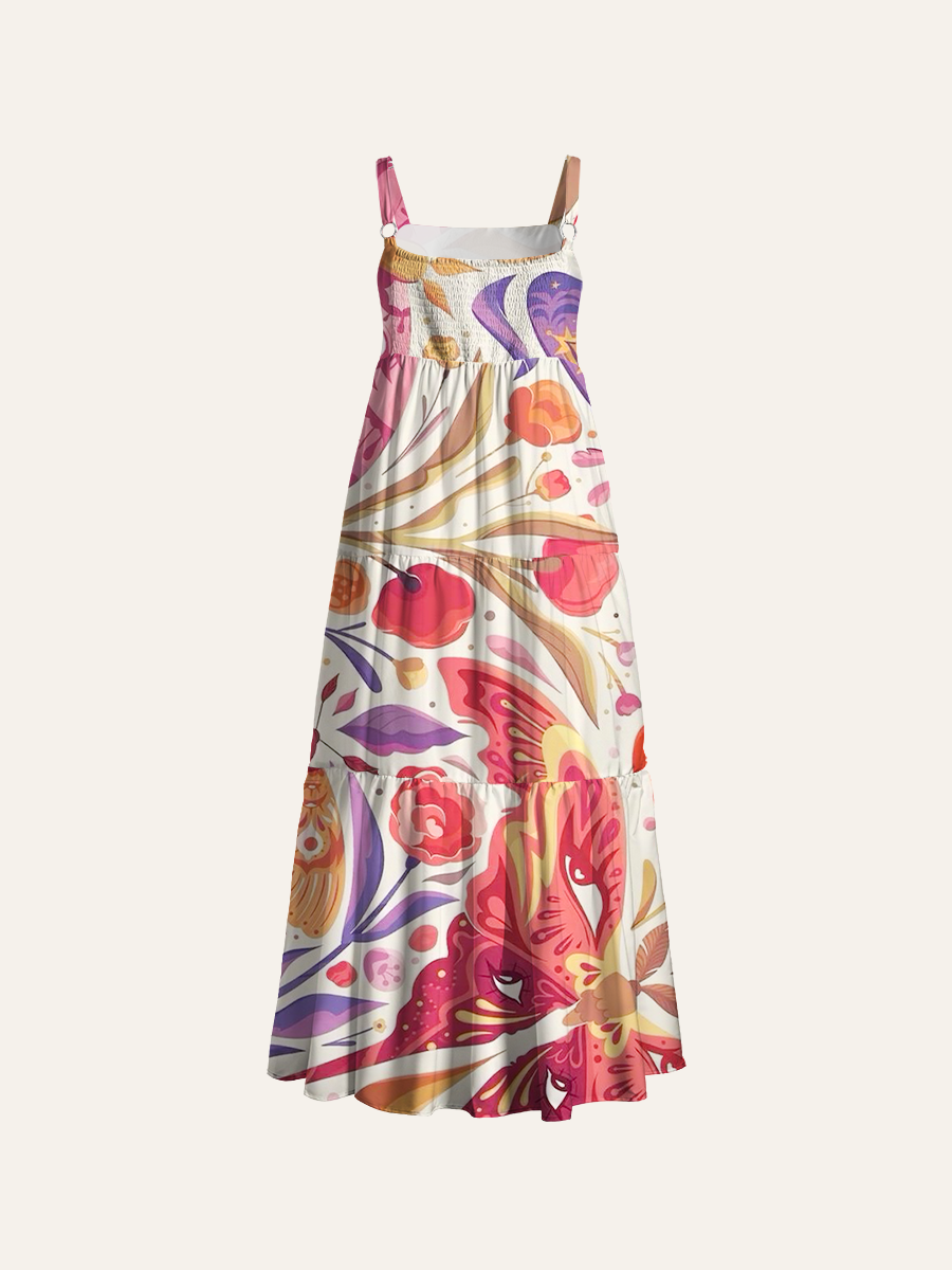 Enchanted Flora & Wing Adjustable Wide Straps Maxi Dress