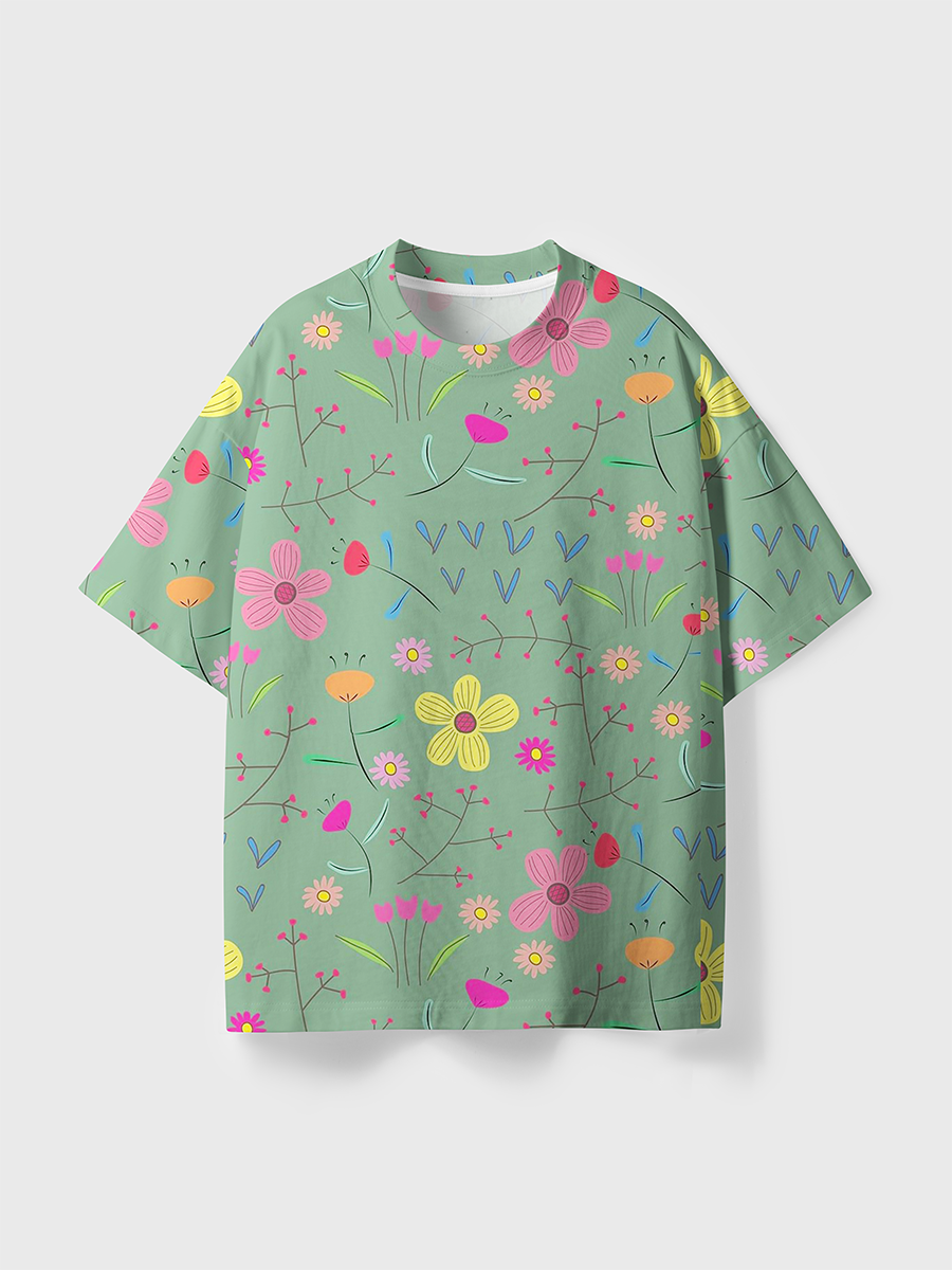 Vintage Sage Green Minimal Soft Wildflower All Over Print T-Shirt