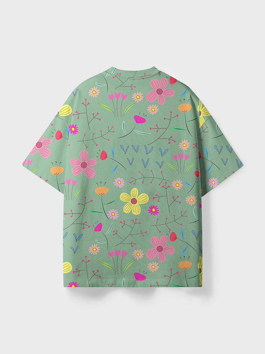 Vintage Sage Green Minimal Soft Wildflower All Over Print T-Shirt