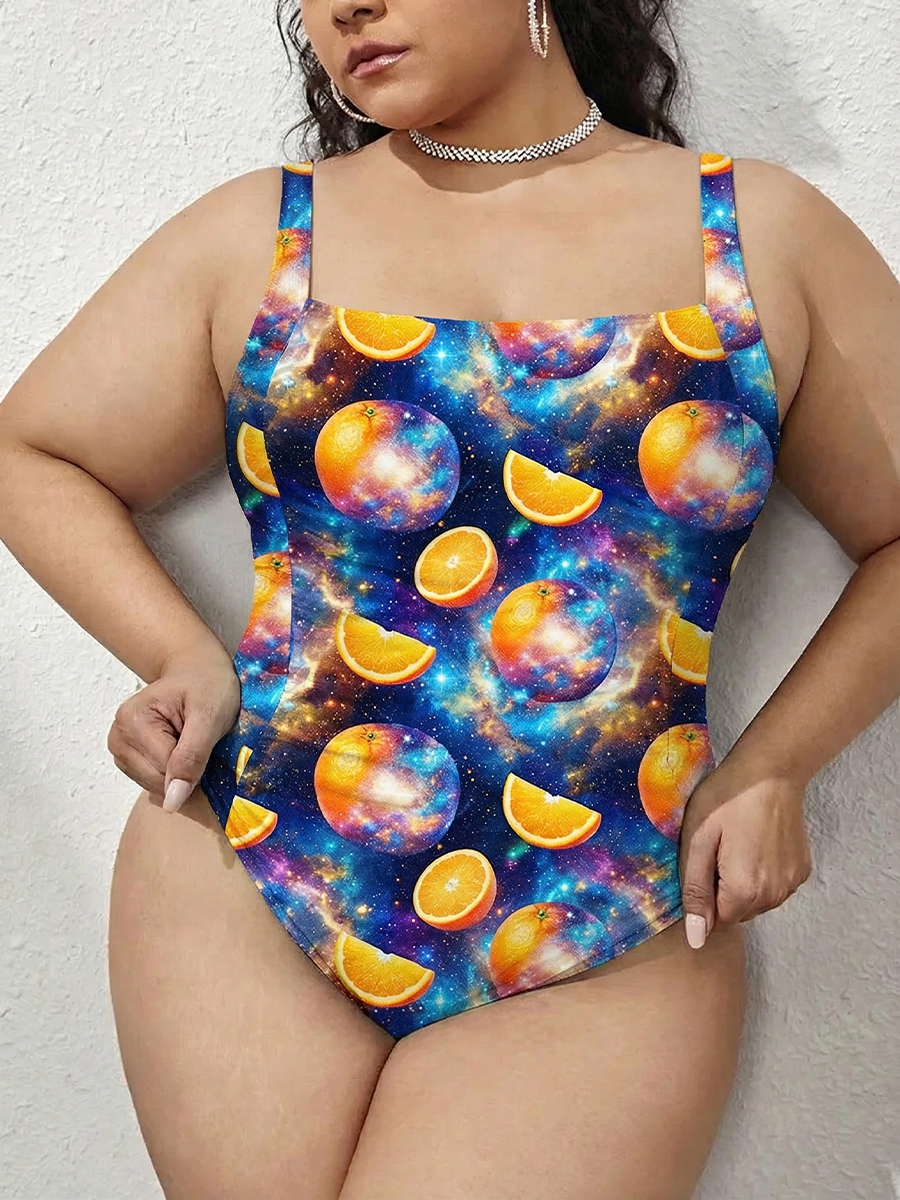 Vintage Orange Fruit Gathered Swimsuit