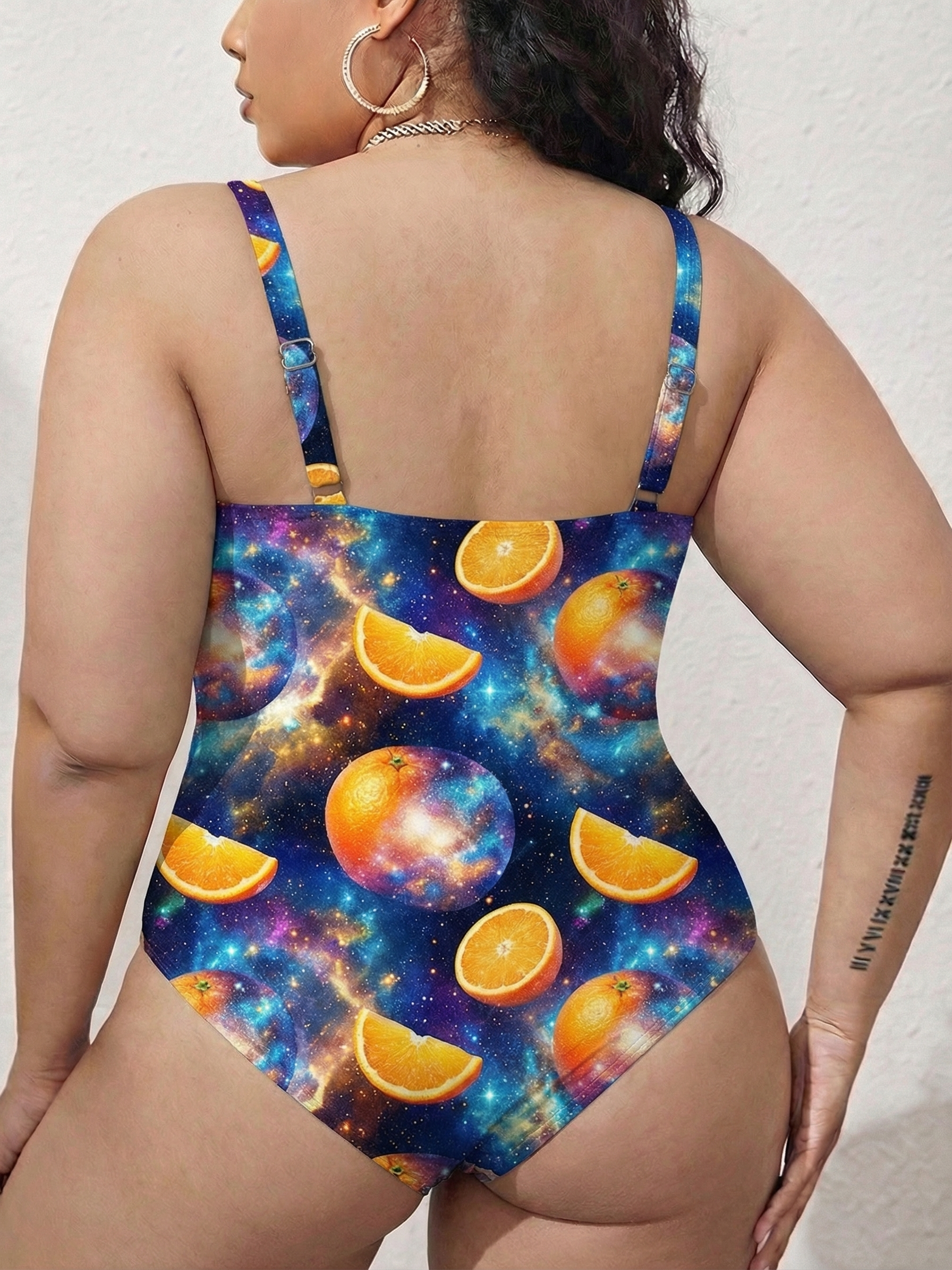 Vintage Orange Fruit Gathered Swimsuit