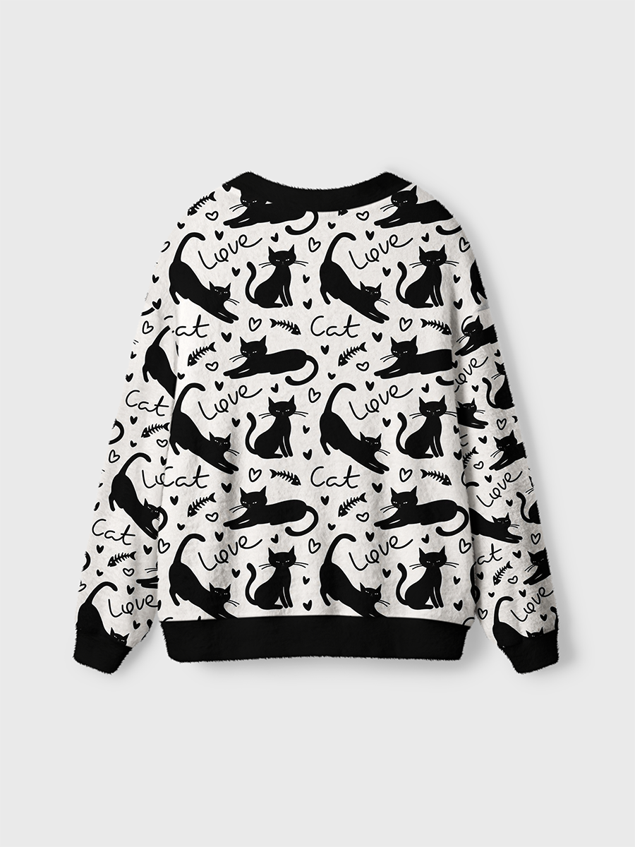 Vintage Minimal Line Art Black Cat Cool Cardigan Sweaters