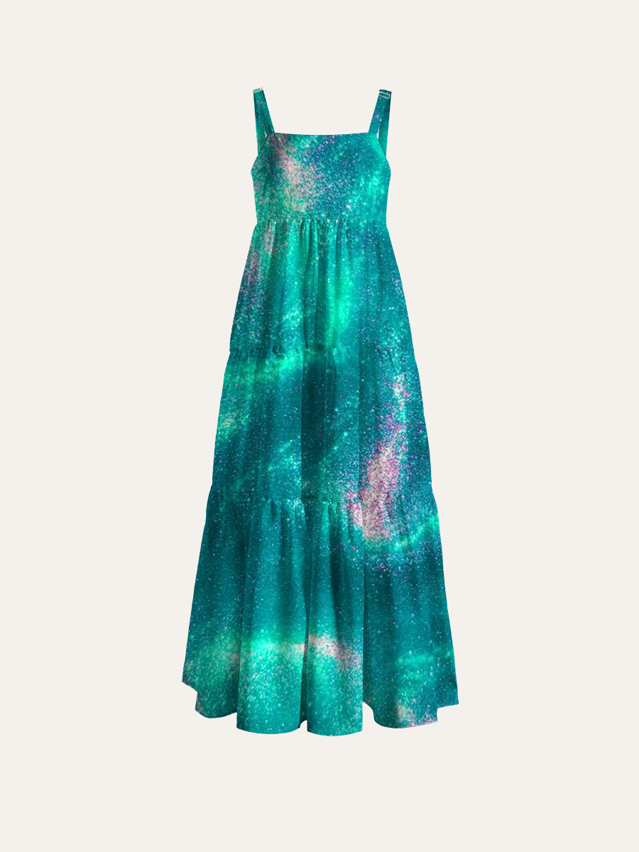 Ethereal Dreamy Galaxy Aesthetic Adjustable Wide Straps Maxi Dress