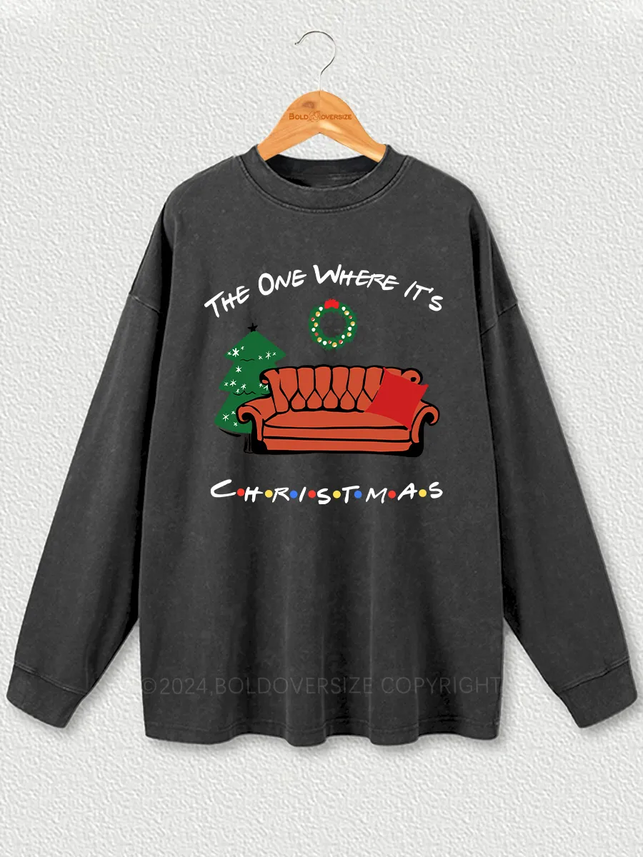 Vintage The One Where It's Christmas Washed Long Sleeve Shirt