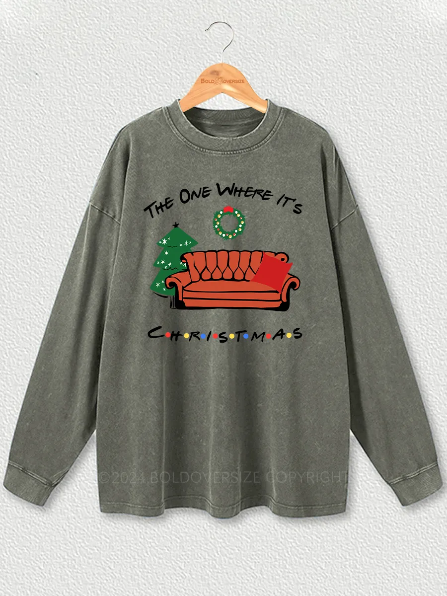 Vintage The One Where It's Christmas Washed Long Sleeve Shirt