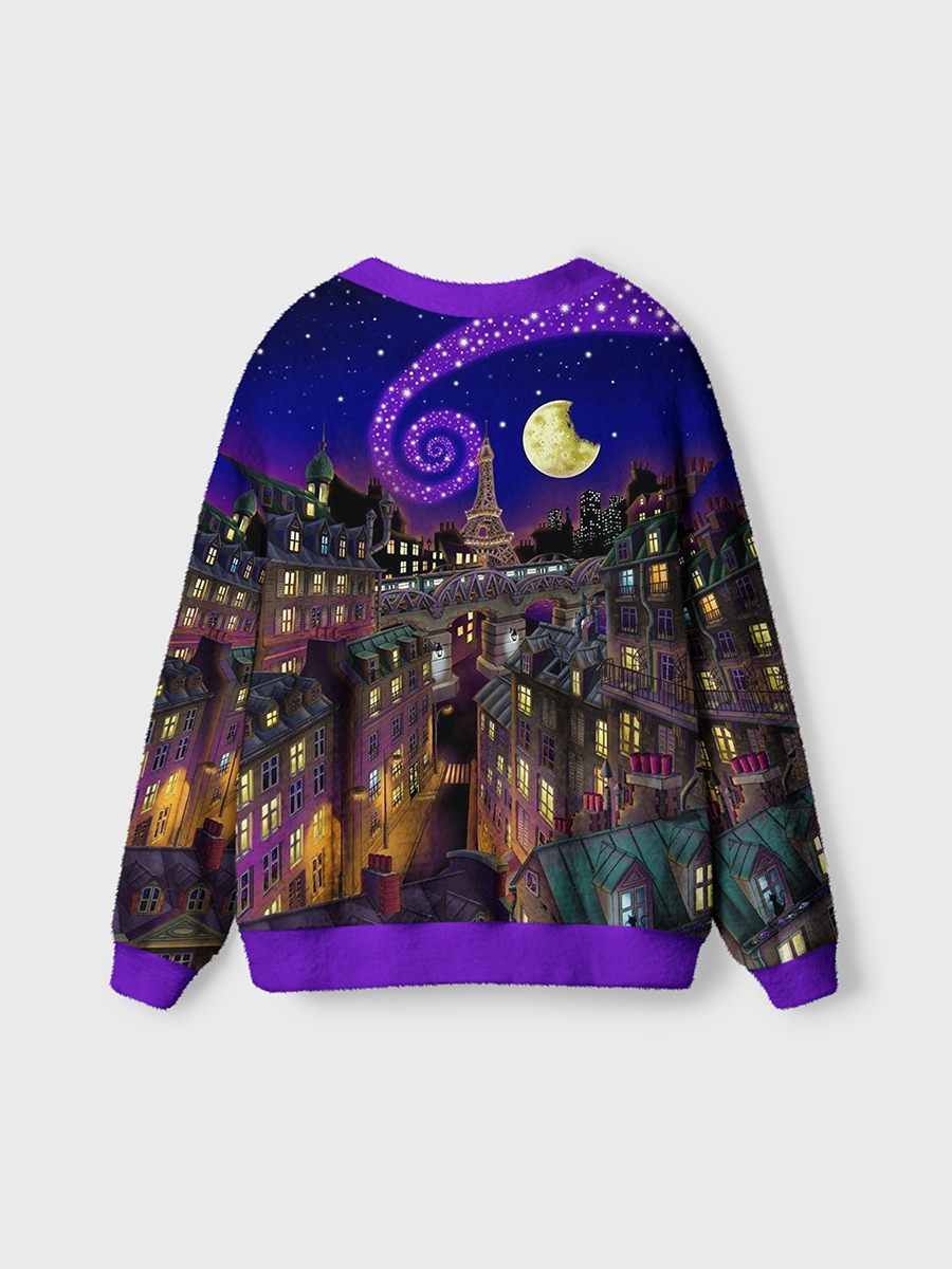 Vintage Magical Starry Night Paris City Fairytale Cardigan Sweaters