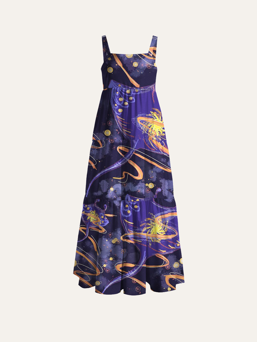 Watercolor Manta Ray Galaxy Adjustable Wide Straps Maxi Dress