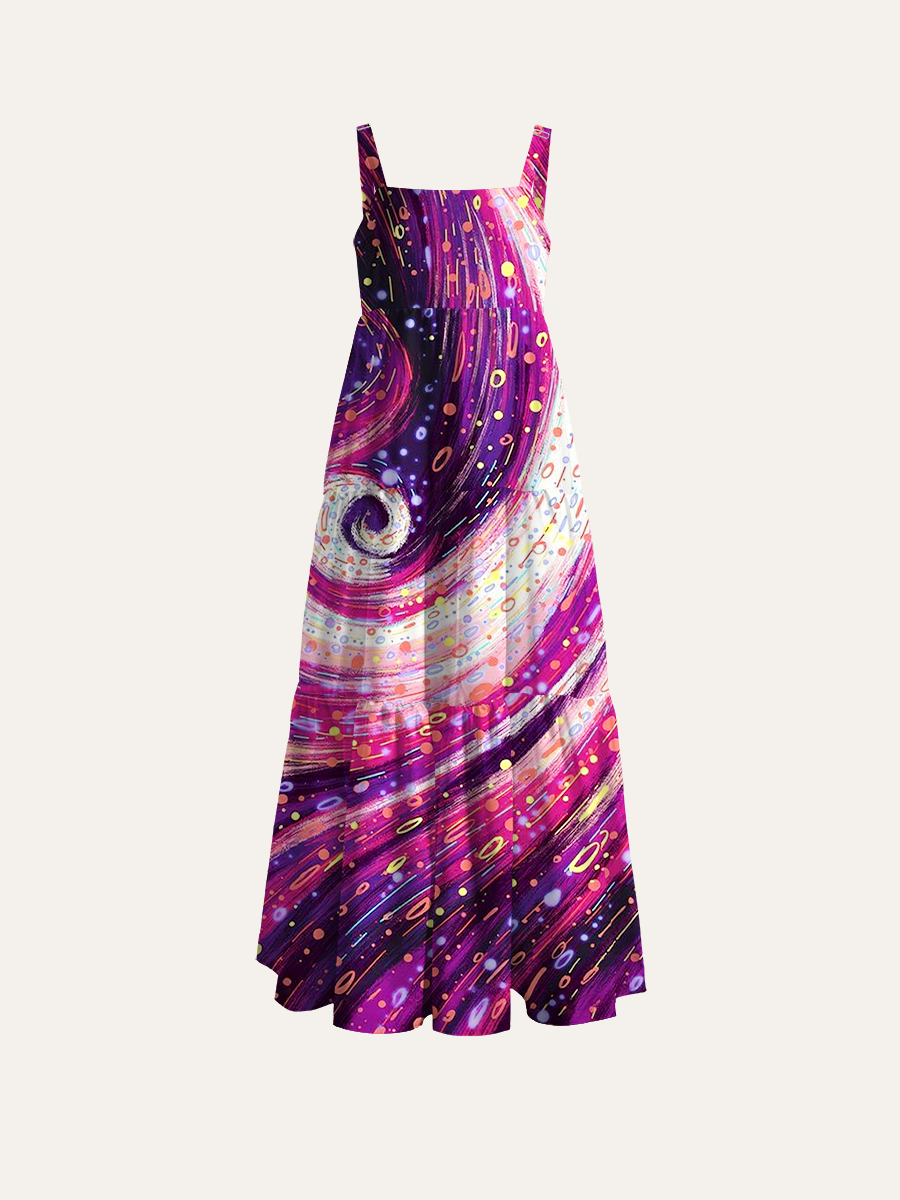 Multi-Color Glowing Streak Adjustable Wide Straps Maxi Dress
