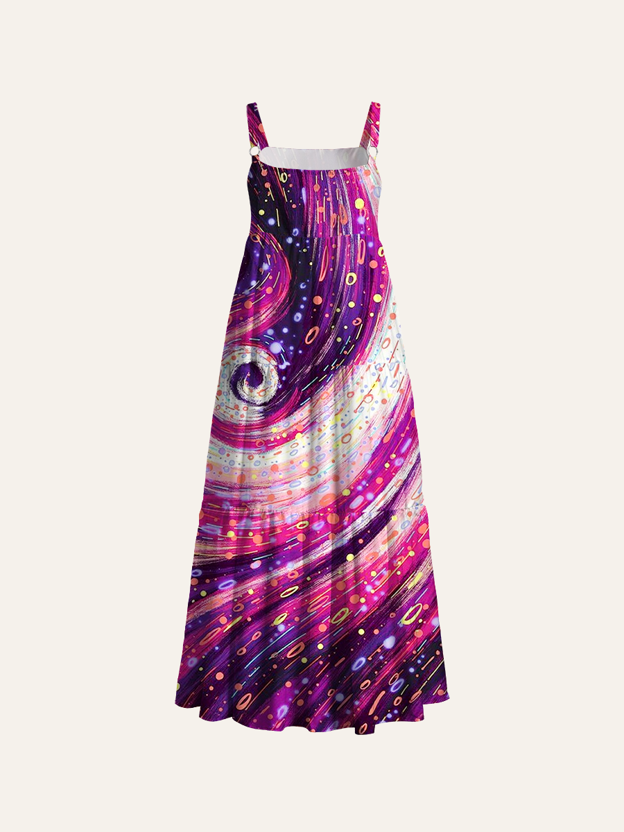 Multi-Color Glowing Streak Adjustable Wide Straps Maxi Dress