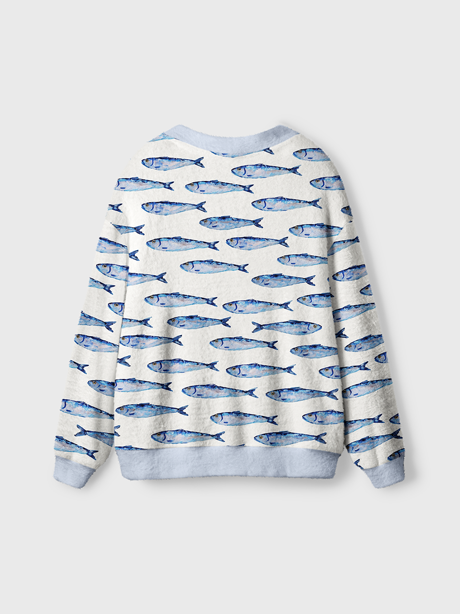 Vintage Watercolor Sardine Ocean Fresh Cardigan Sweaters