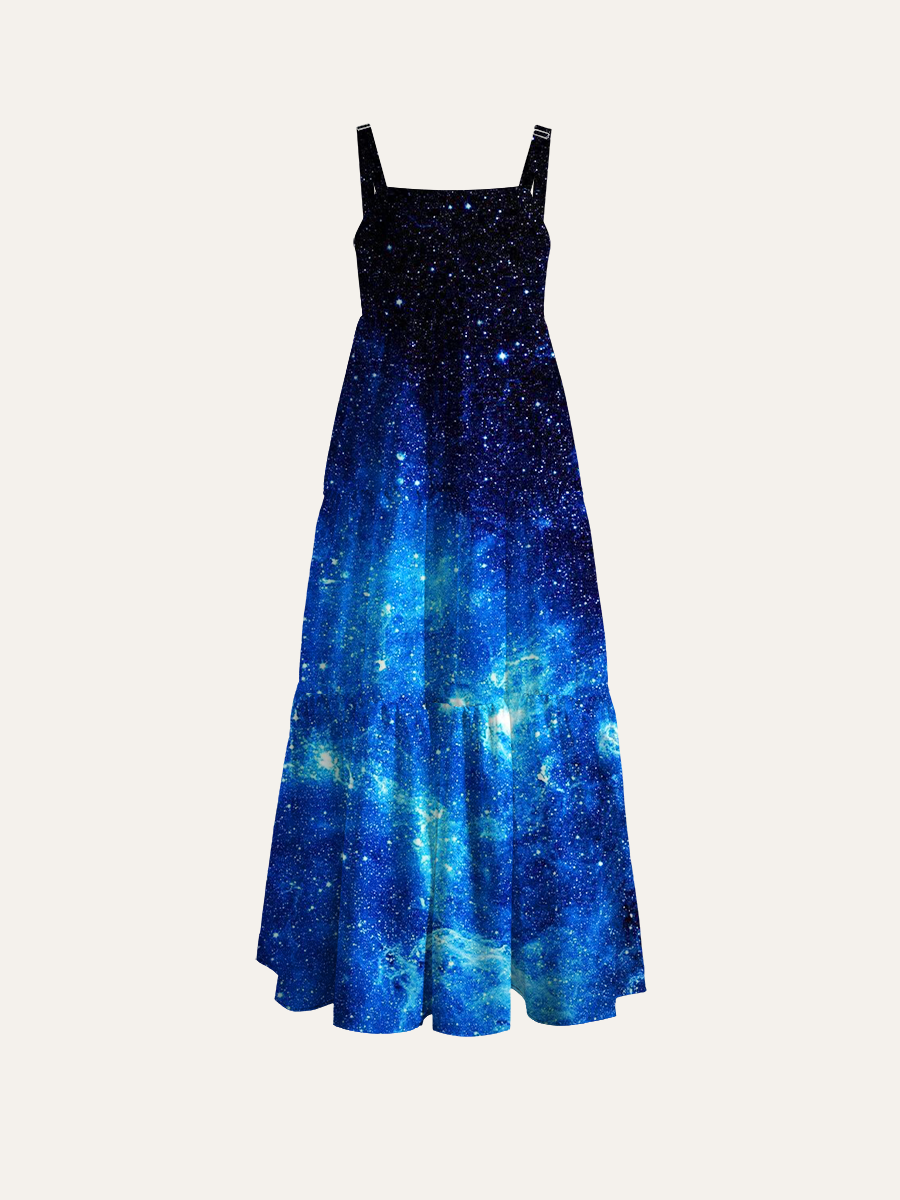 Scattered Bright Star Bursts Adjustable Wide Straps Maxi Dress