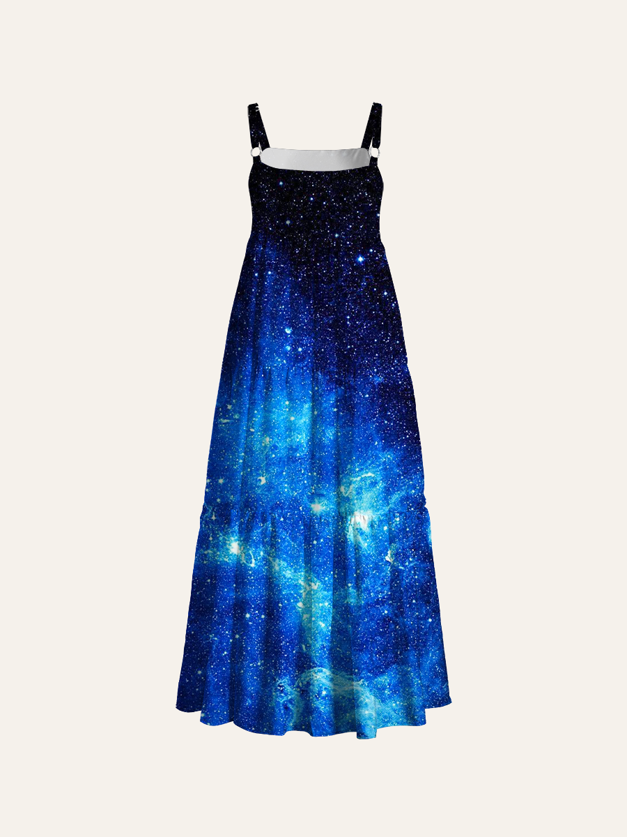 Scattered Bright Star Bursts Adjustable Wide Straps Maxi Dress