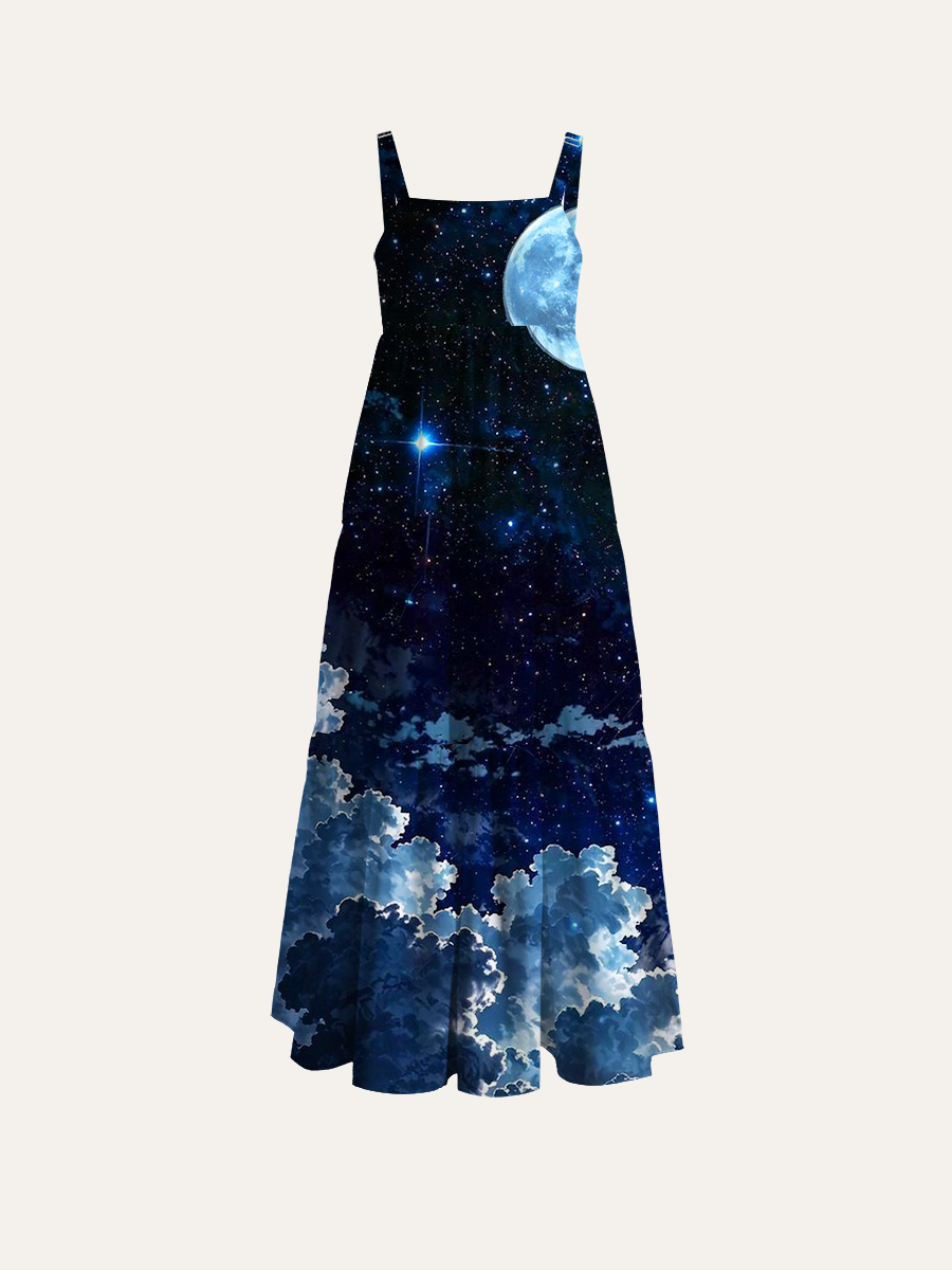 Glowing Moonlight Texture Adjustable Wide Straps Maxi Dress