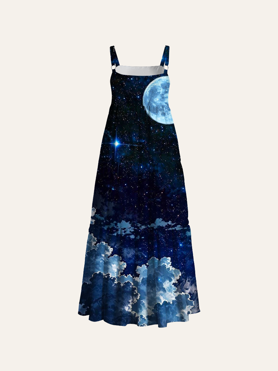 Glowing Moonlight Texture Adjustable Wide Straps Maxi Dress