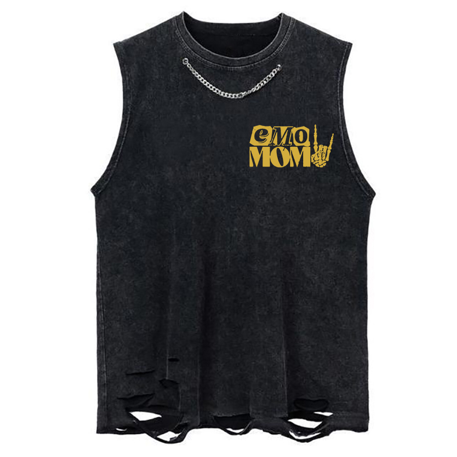 Vintage Emo Moms Club Chain Ripped Washed Tank