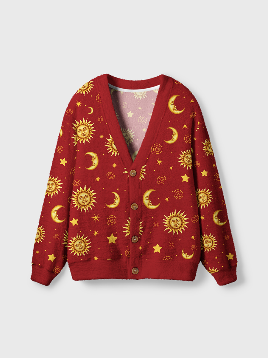 Vintage Celestial Sun Moon Star Cardigan Sweaters