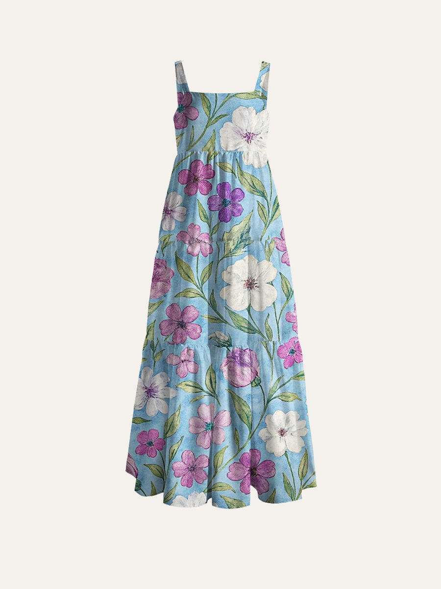 Cottagecore Vintage Aesthetic Adjustable Wide Straps Maxi Dress