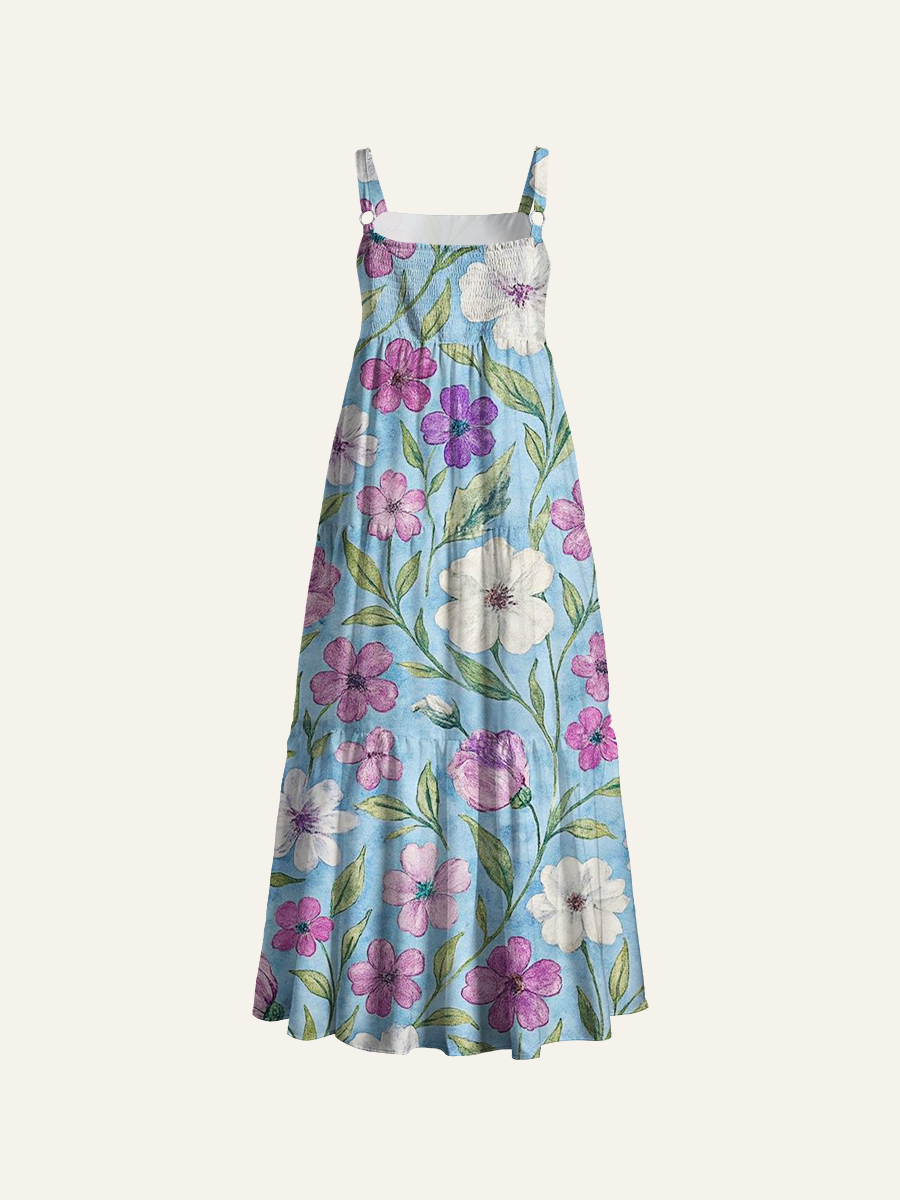 Cottagecore Vintage Aesthetic Adjustable Wide Straps Maxi Dress