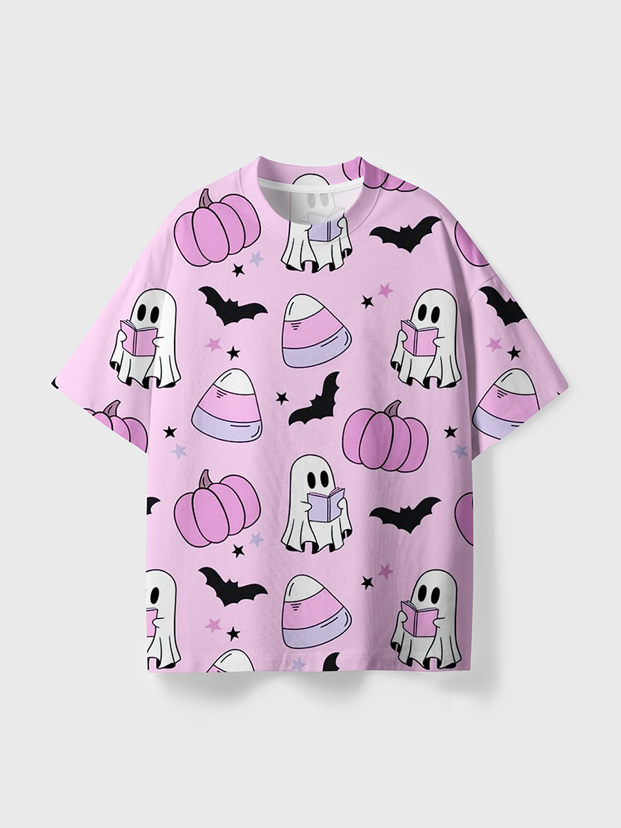 Vintage Pastel Cute Ghost Pumpkin Halloween All Over Print T-Shirt