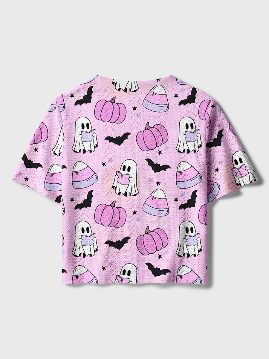 Pastel Cute Ghost Pumpkin Halloween Crochet Button Down Cardigan