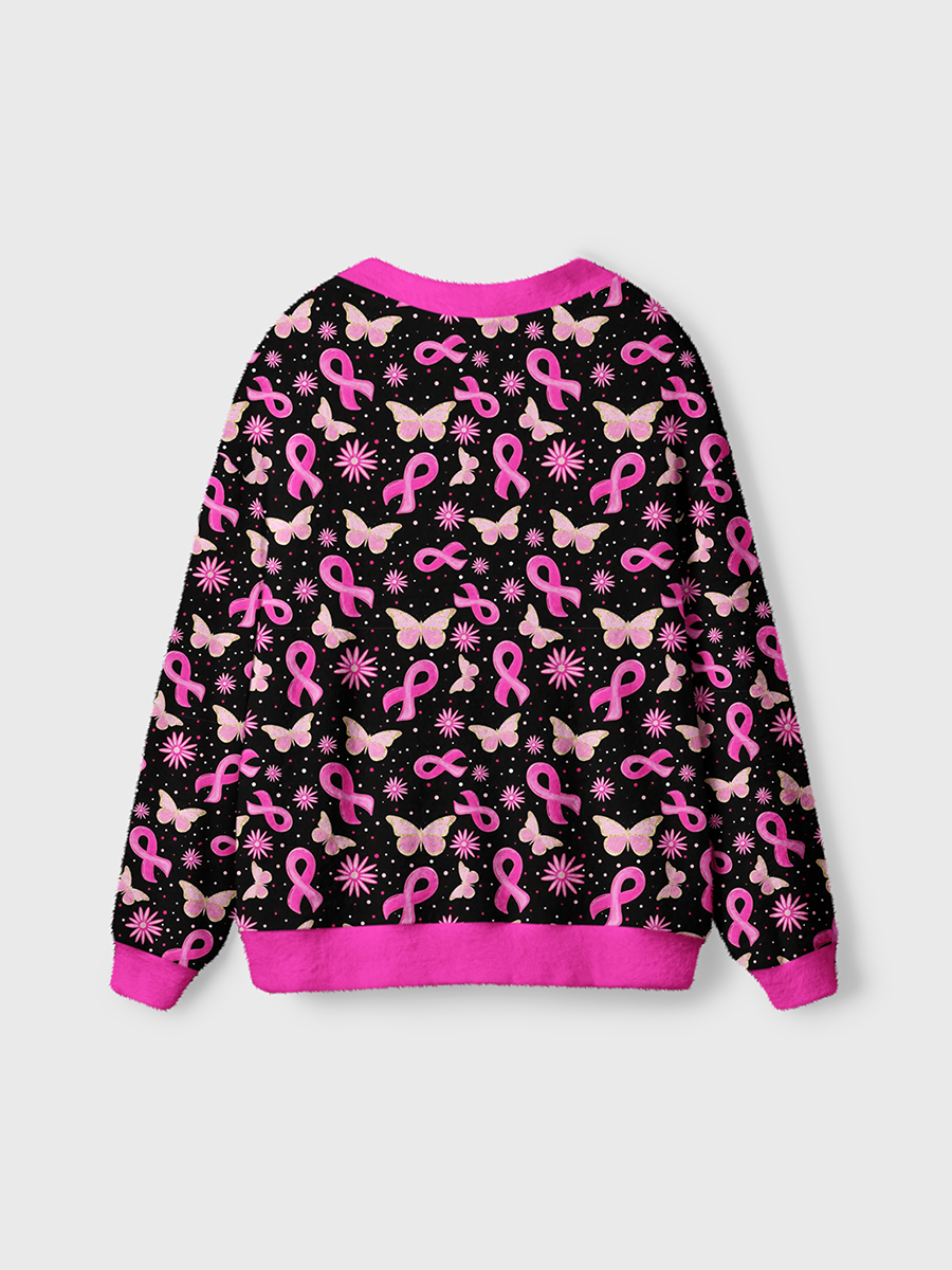 Vintage Butterfly Flower Breast Cancer Cardigan Sweaters