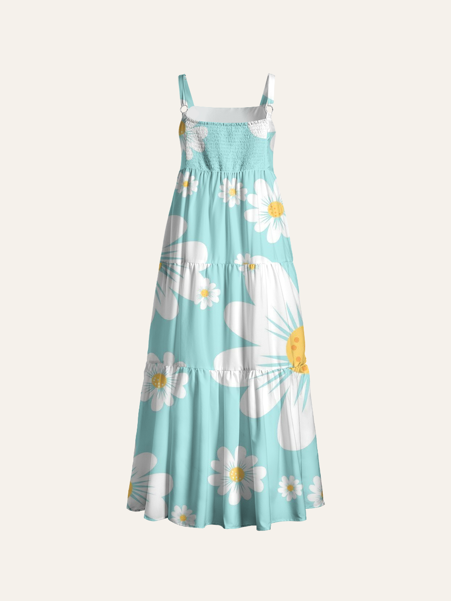Minimalist Flat Daisy Adjustable Wide Straps Maxi Dress