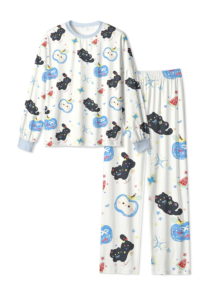 Vintage Cute Cat Apple Pajamas